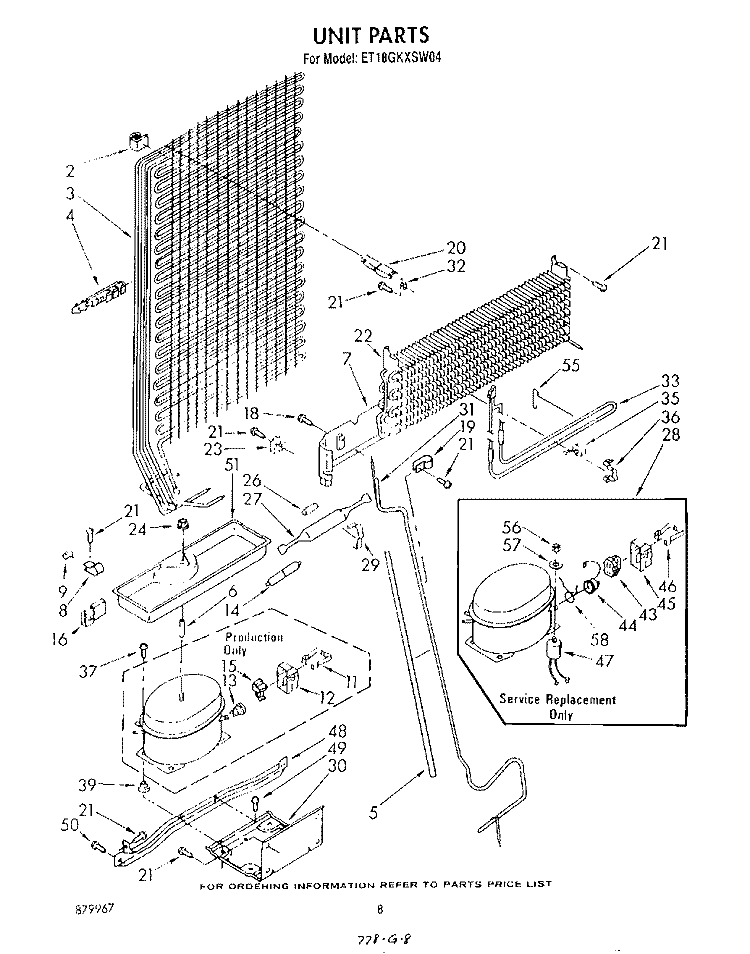 UNIT Diagram and Parts List for ET18GKXSW04  Whirlpool Refrigerator