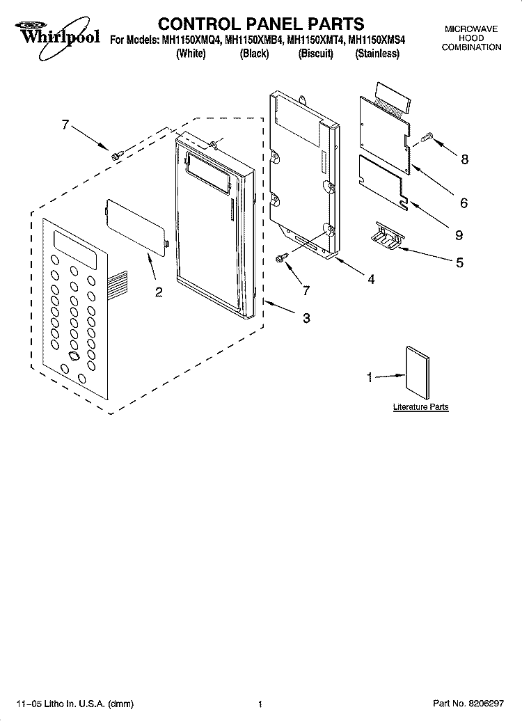 CONTROL PANEL PARTS Diagram and Parts List for MH1150XMQ4  Whirlpool Microwave