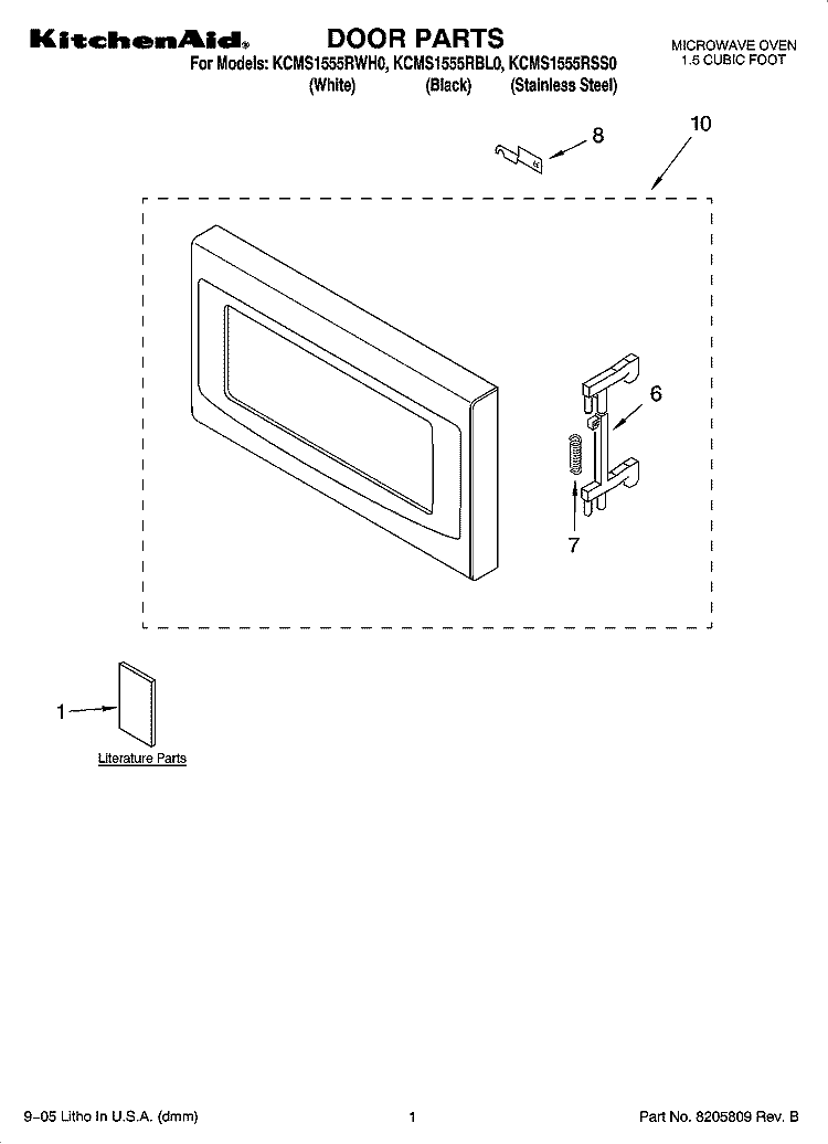 DOOR PARTS Diagram and Parts List for KCMS1555RBL0  KitchenAid Microwave
