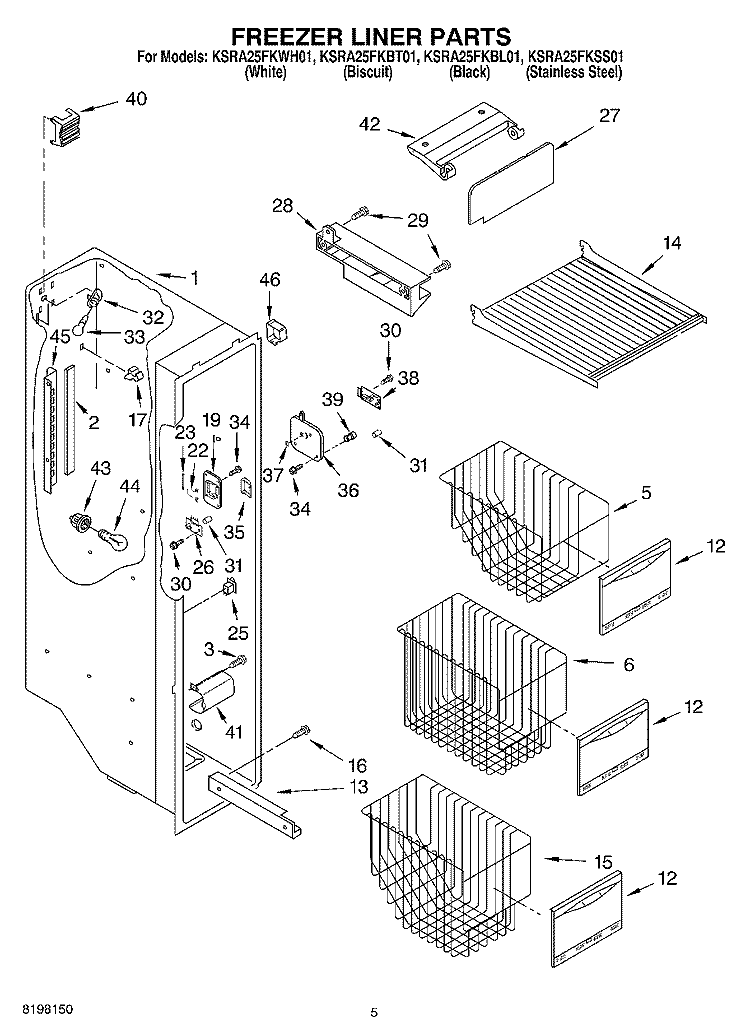 FREEZER LINER PARTS Diagram and Parts List for KSRA25FKWH01  KitchenAid Refrigerator