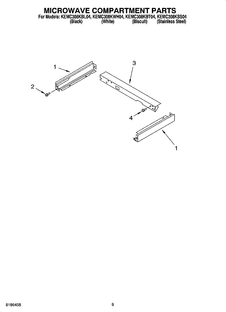 MICROWAVE COMPARTMENT PARTS Diagram and Parts List for KEMC308KSS04  KitchenAid Microwave Oven Combo