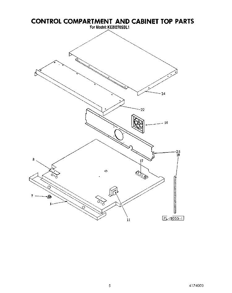 CONTROL COMPARTMENT AND CABINET TOP Diagram and Parts List for KEBI270SBL1  KitchenAid Wall Oven