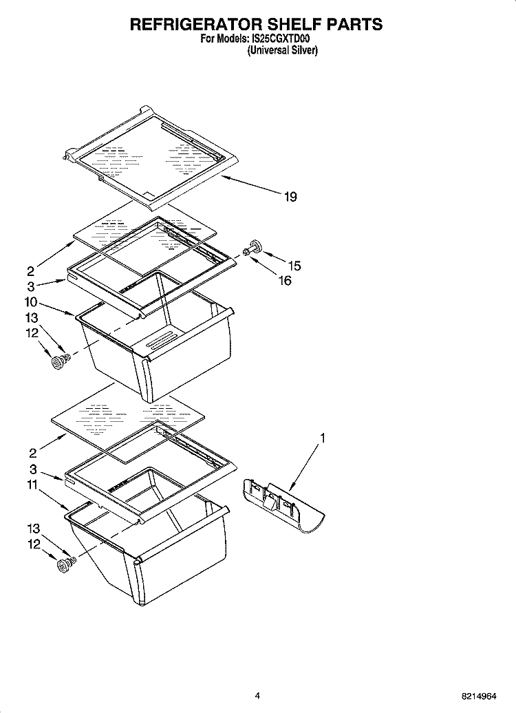 REFRIGERATOR SHELF PARTS Diagram and Parts List for IS25CGXTD00  Inglis Refrigerator