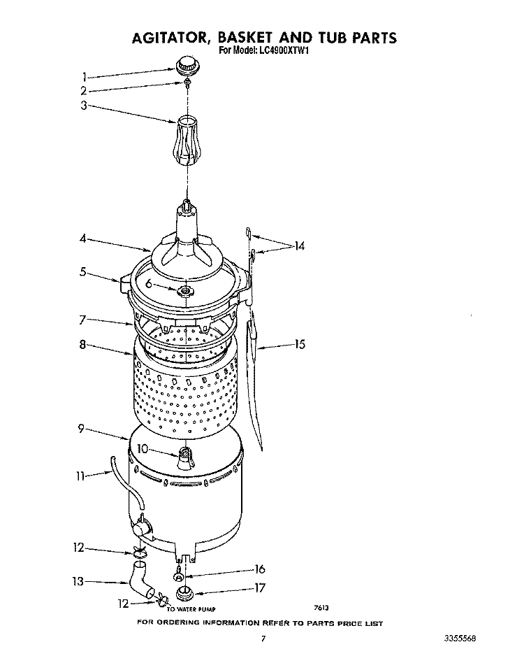 AGITATOR, BASKET AND TUB Diagram and Parts List for LC4900XTW1  Whirlpool Washer