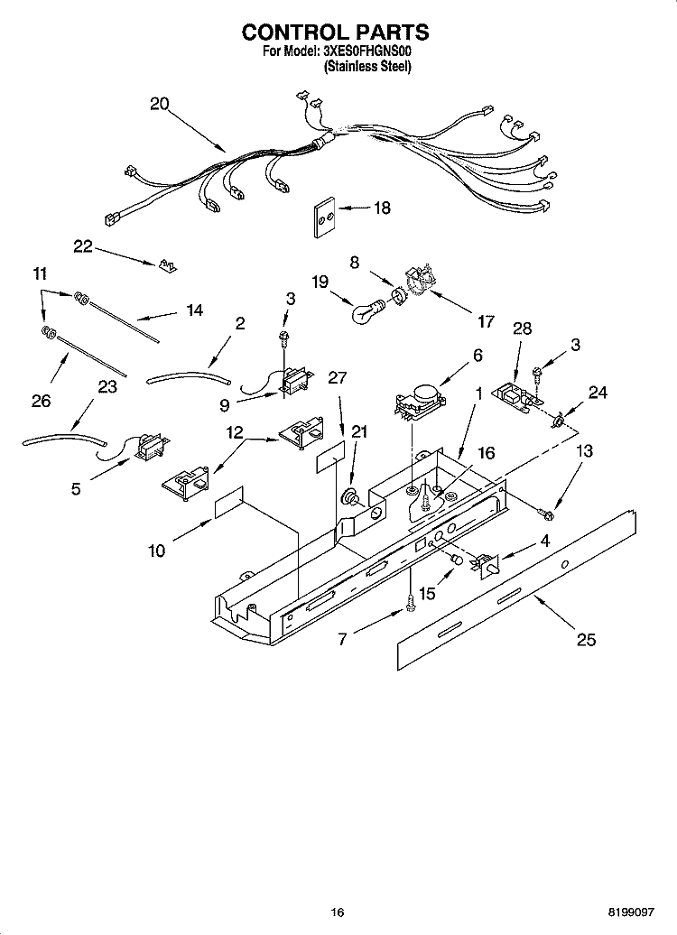 CONTROL PARTS Diagram and Parts List for 3XES0FHGNS00  Whirlpool Refrigerator