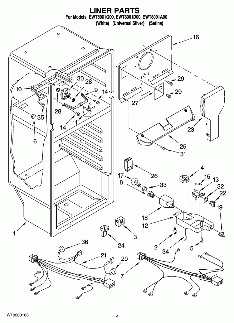 LINER PARTS Diagram and Parts List for EWT8001A00  Whirlpool Refrigerator