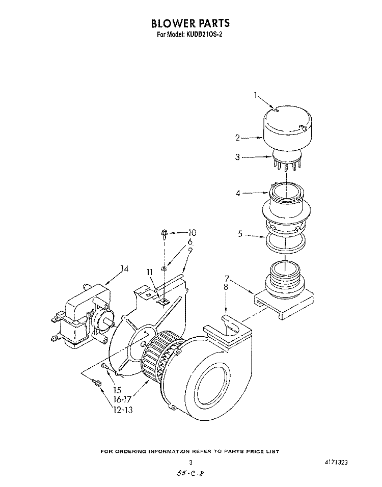 BLOWER Diagram and Parts List for KUDB210S2  KitchenAid Dishwasher