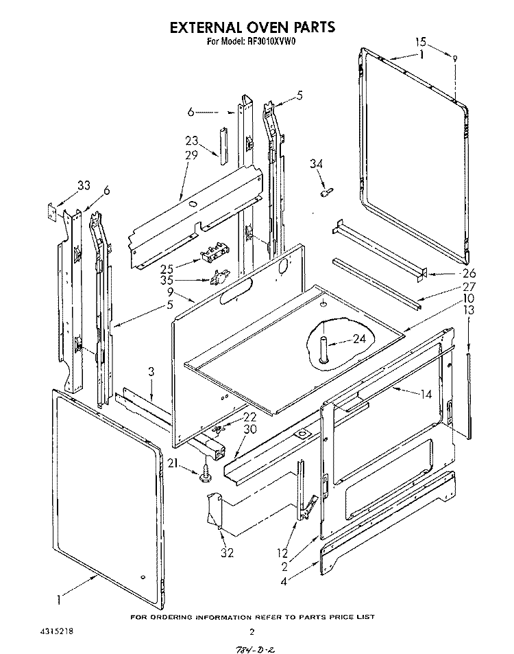 EXTERNAL OVEN , LITERATURE AND OPTIONAL Diagram and Parts List for RF3010XVN0  Whirlpool Range