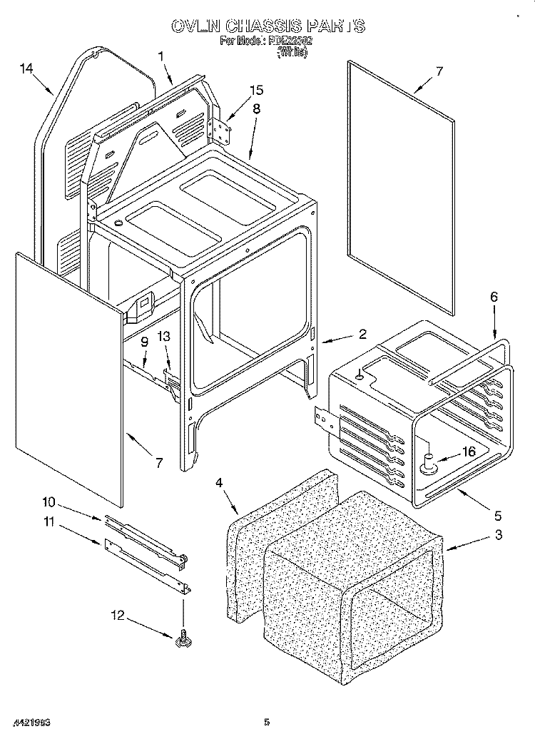 OVEN CHASSIS Diagram and Parts List for RDE22302  Roper Range