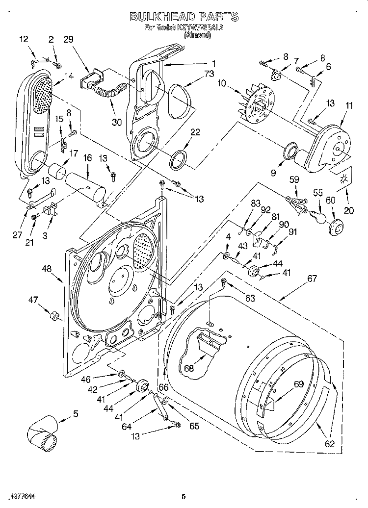 BULKHEAD Diagram and Parts List for KGYW778BAL2  KitchenAid Dryer