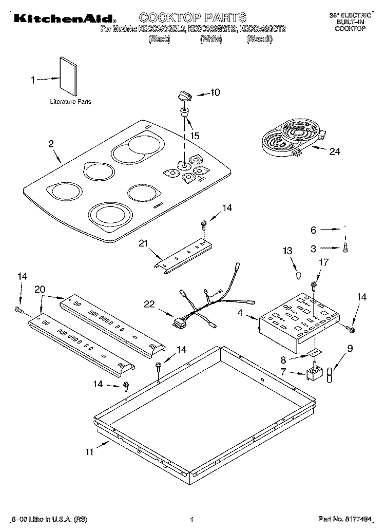 SECTION Diagram and Parts List for KECC562GWH2  KitchenAid Cooktop