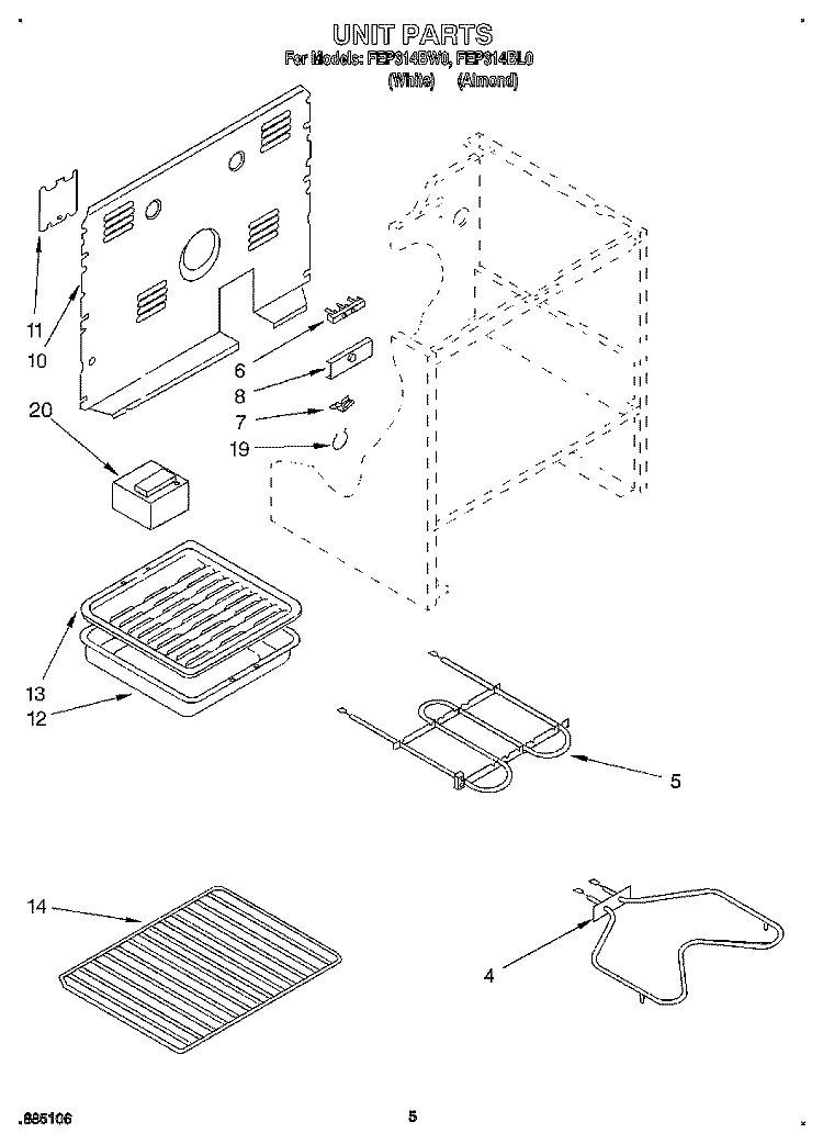 UNIT Diagram and Parts List for FEP314BL0  Roper Range
