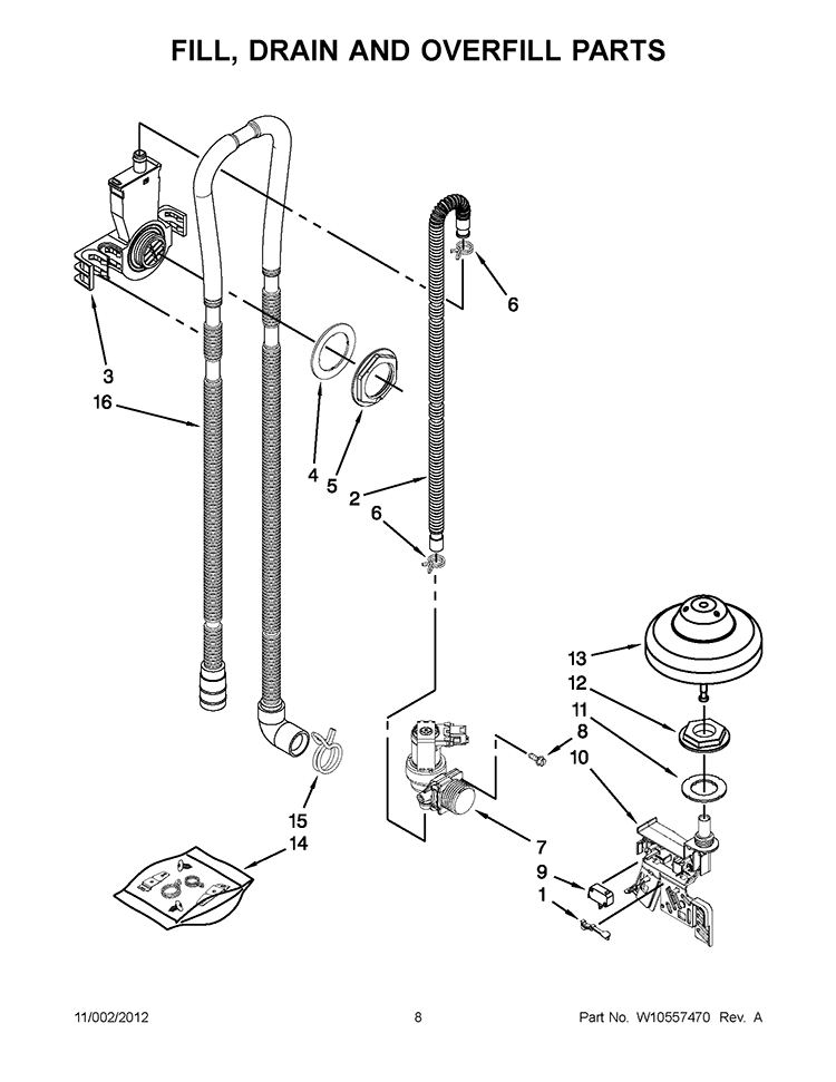 FILL, DRAIN AND OVERFILL PARTS Diagram and Parts List for KUDE40FXBT6  KitchenAid Dishwasher