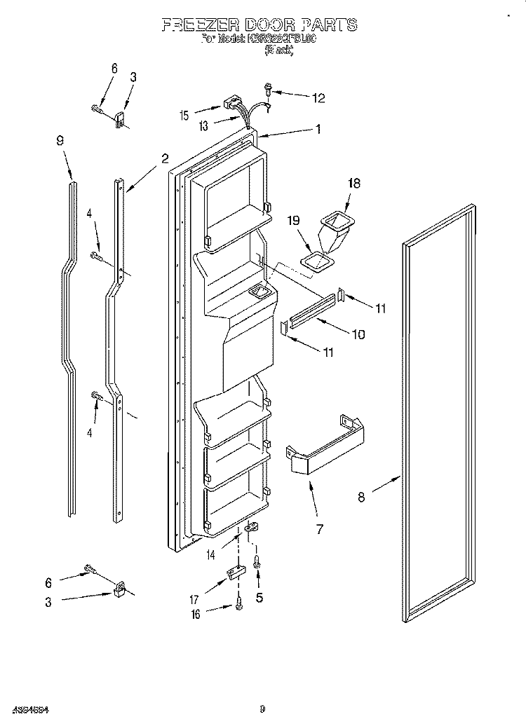 FREEZER DOOR Diagram and Parts List for KSRS22QFBL00  KitchenAid Refrigerator