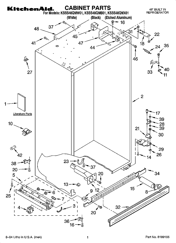 CABINET PARTS Diagram and Parts List for KSSS48QMW01  KitchenAid Refrigerator