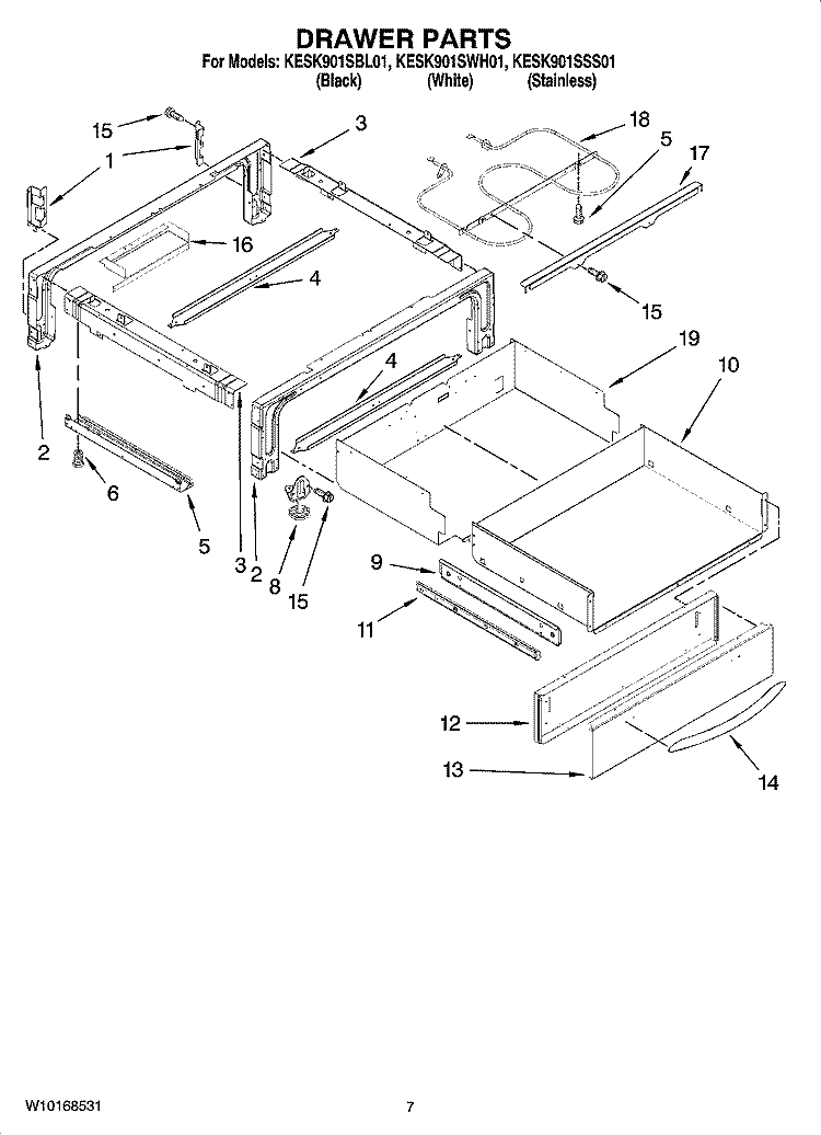 DRAWER PARTS Diagram and Parts List for KESK901SSS01  KitchenAid Range