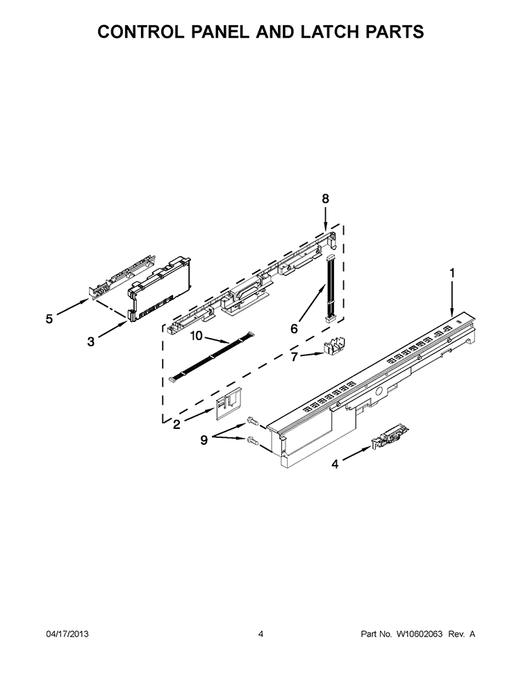CONTROL PANEL AND LATCH PARTS Diagram and Parts List for WDT910SSYB2  Whirlpool Dishwasher