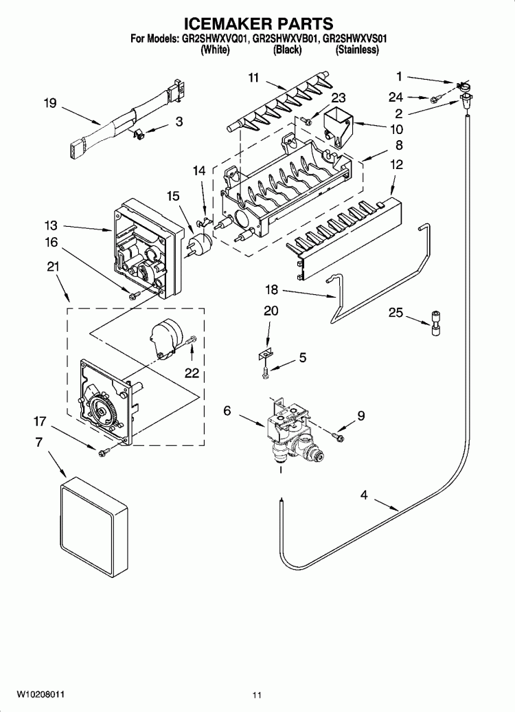 ICEMAKER PARTS Diagram and Parts List for GR2SHWXVS01  Whirlpool Refrigerator