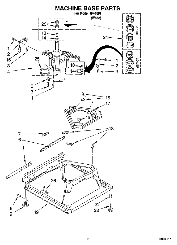 MACHINE BASE PARTS Diagram and Parts List for IP41001  Inglis Washer