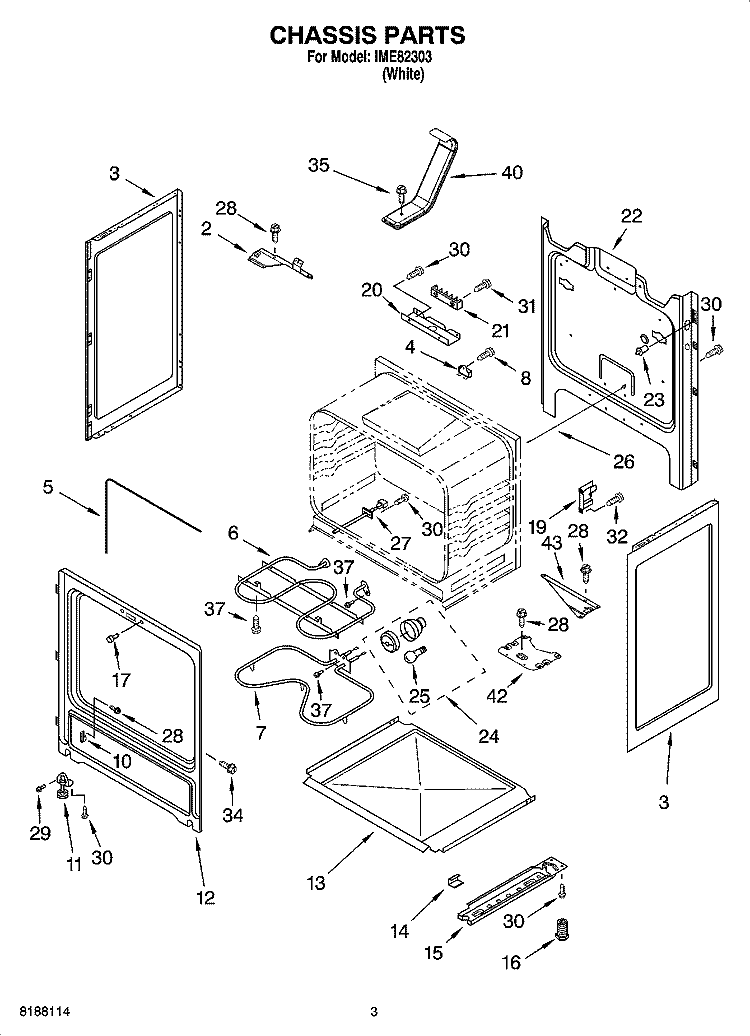 CHASSIS PARTS Diagram and Parts List for IME82303  Inglis Range