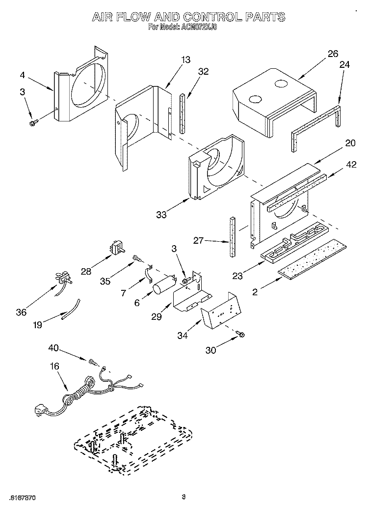 AIRFLOW AND CONTROL Diagram and Parts List for ACM072XJ0  Whirlpool Air Conditioner