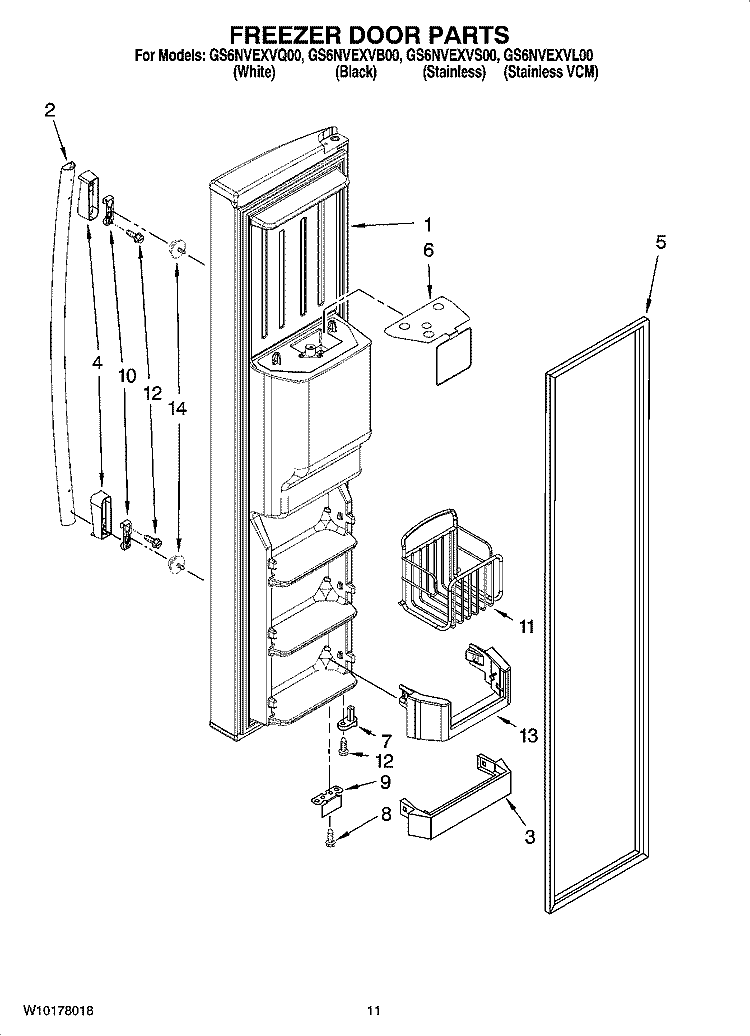 FREEZER DOOR PARTS Diagram and Parts List for GS6NVEXVB00  Whirlpool Refrigerator