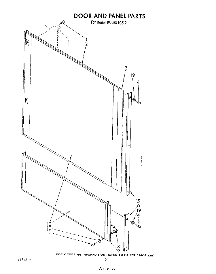DOOR AND PANEL Diagram and Parts List for KUDS21CS2  KitchenAid Dishwasher