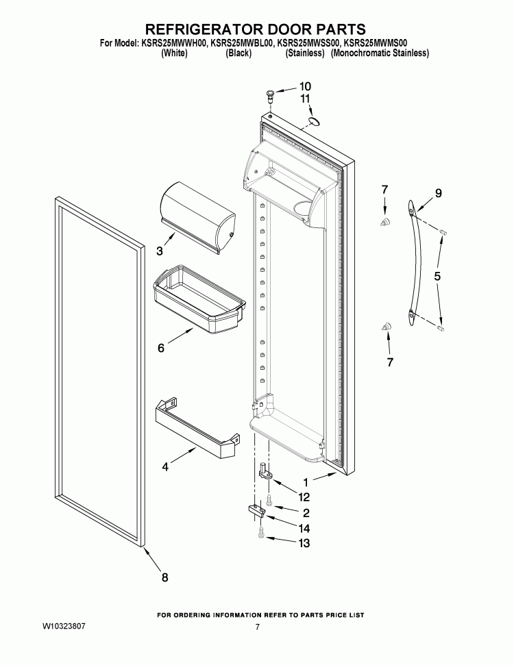 REFRIGERATOR DOOR PARTS Diagram and Parts List for KSRS25MWWH00  KitchenAid Refrigerator