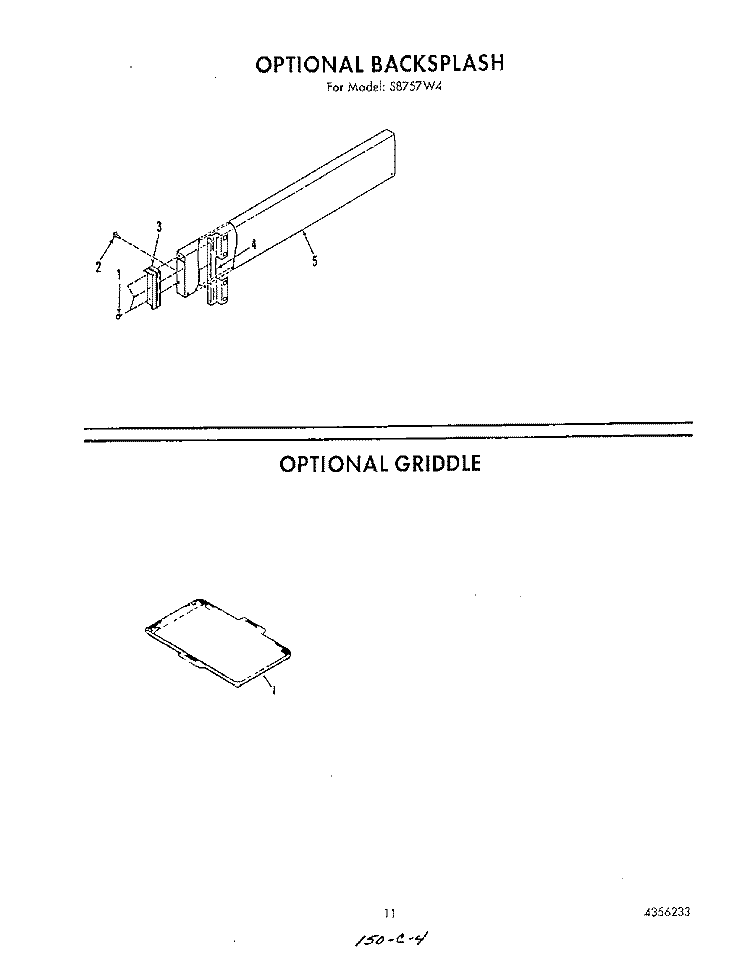 BACKSPLASH, GRIDDLE Diagram and Parts List for S8757^4  Whirlpool Range