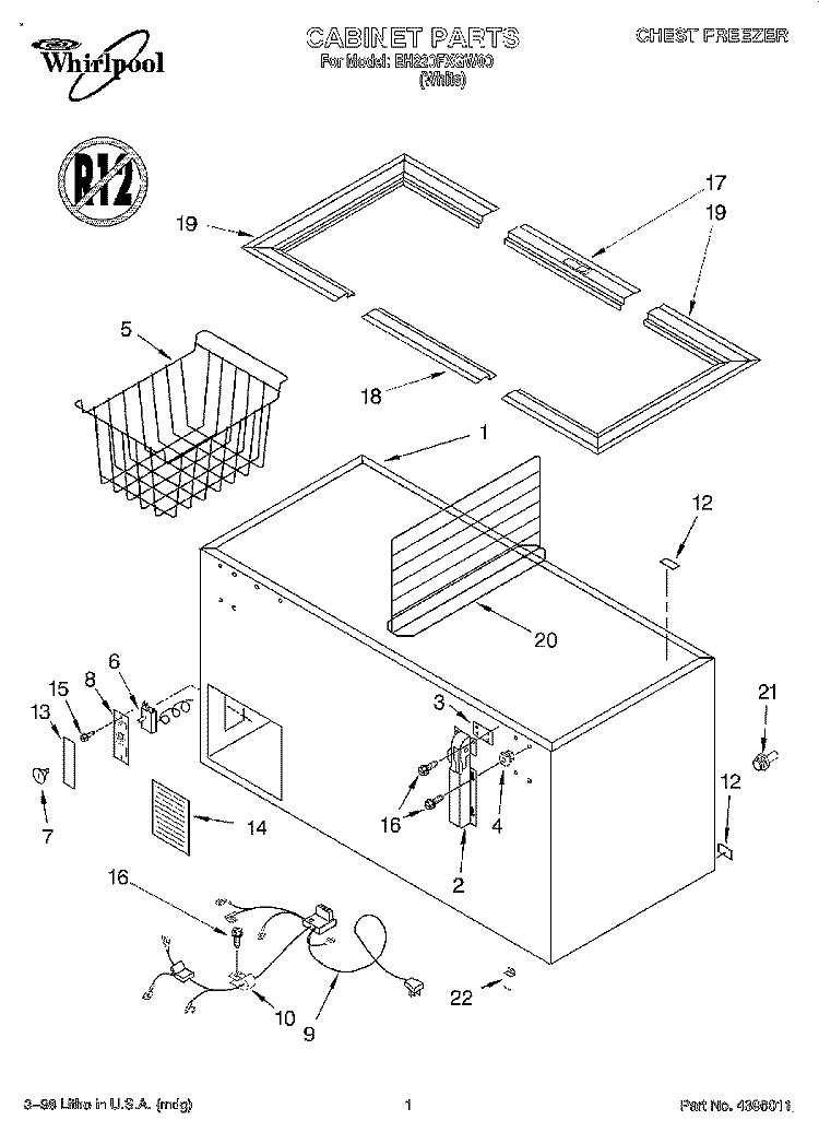SECTION Diagram and Parts List for EH220FXGW00  Whirlpool Freezer