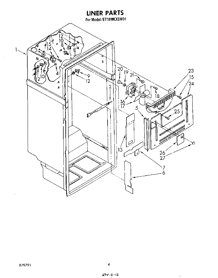 LINER Diagram and Parts List for ET18MKXSW01  Whirlpool Refrigerator