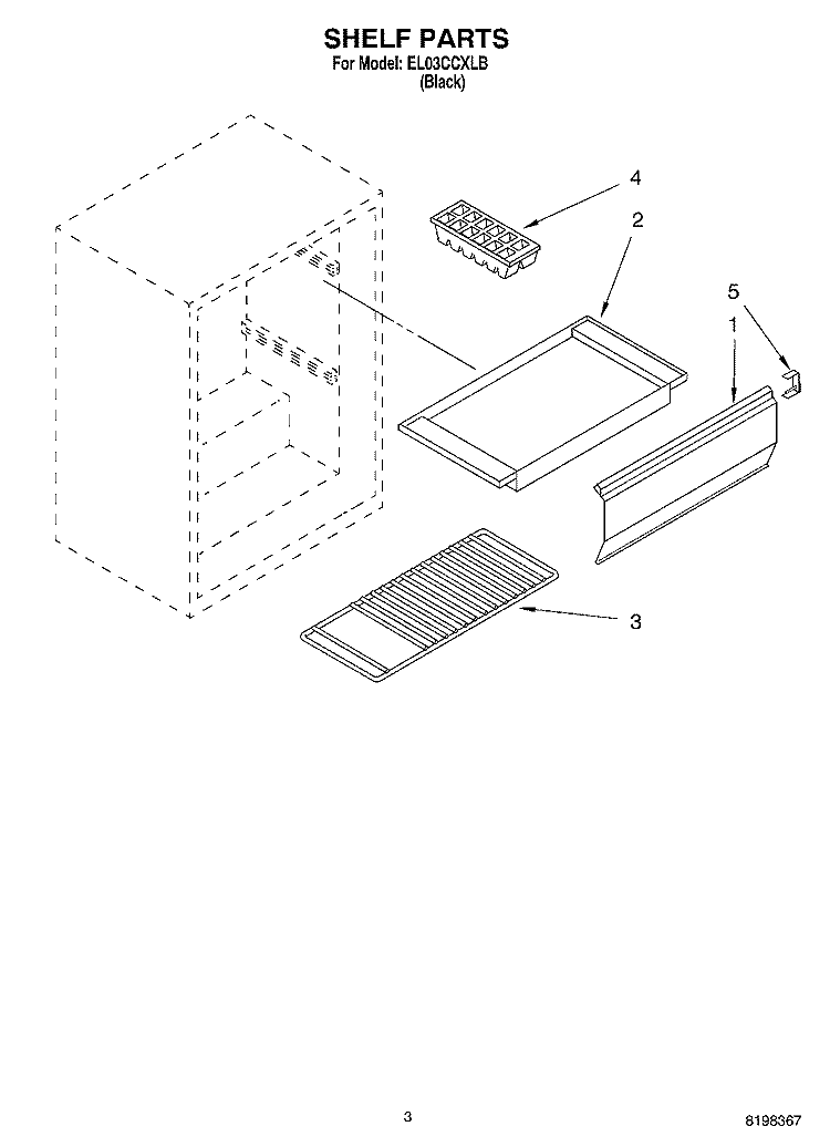 SHELF Diagram and Parts List for EL03CCXLB  Whirlpool Refrigerator