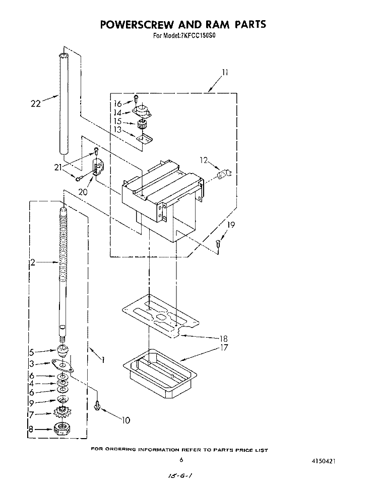POWERSCREW AND RAM Diagram and Parts List for 7KFCC150S0  KitchenAid Trash Compactor