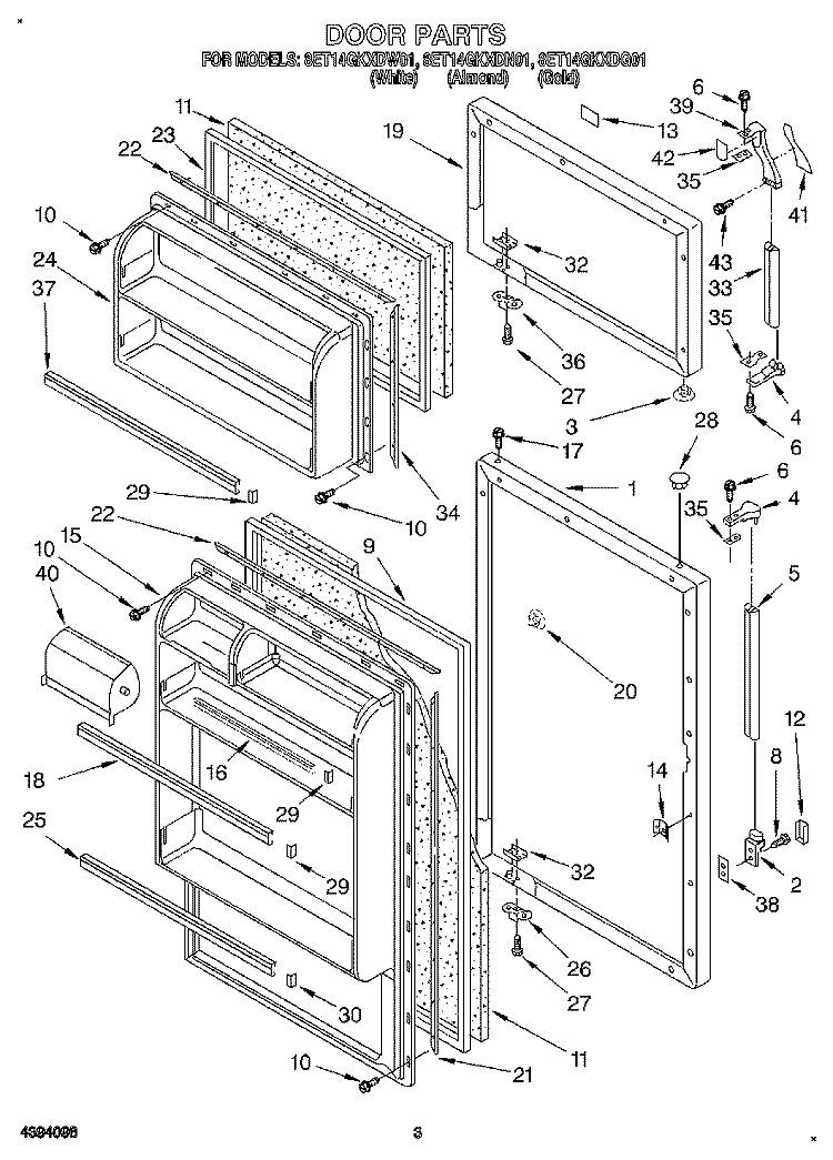 DOOR Diagram and Parts List for 8ET14GKXDG01  Whirlpool Refrigerator