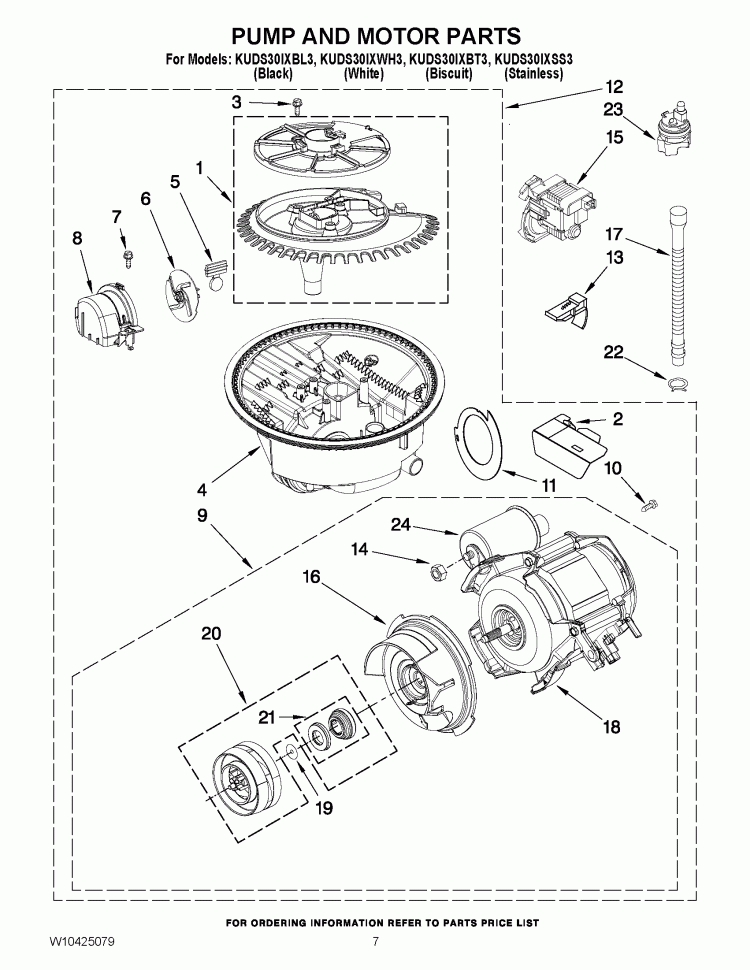 PUMP, WASHARM AND MOTOR PARTS Diagram and Parts List for KUDS30IXBL3  KitchenAid Dishwasher