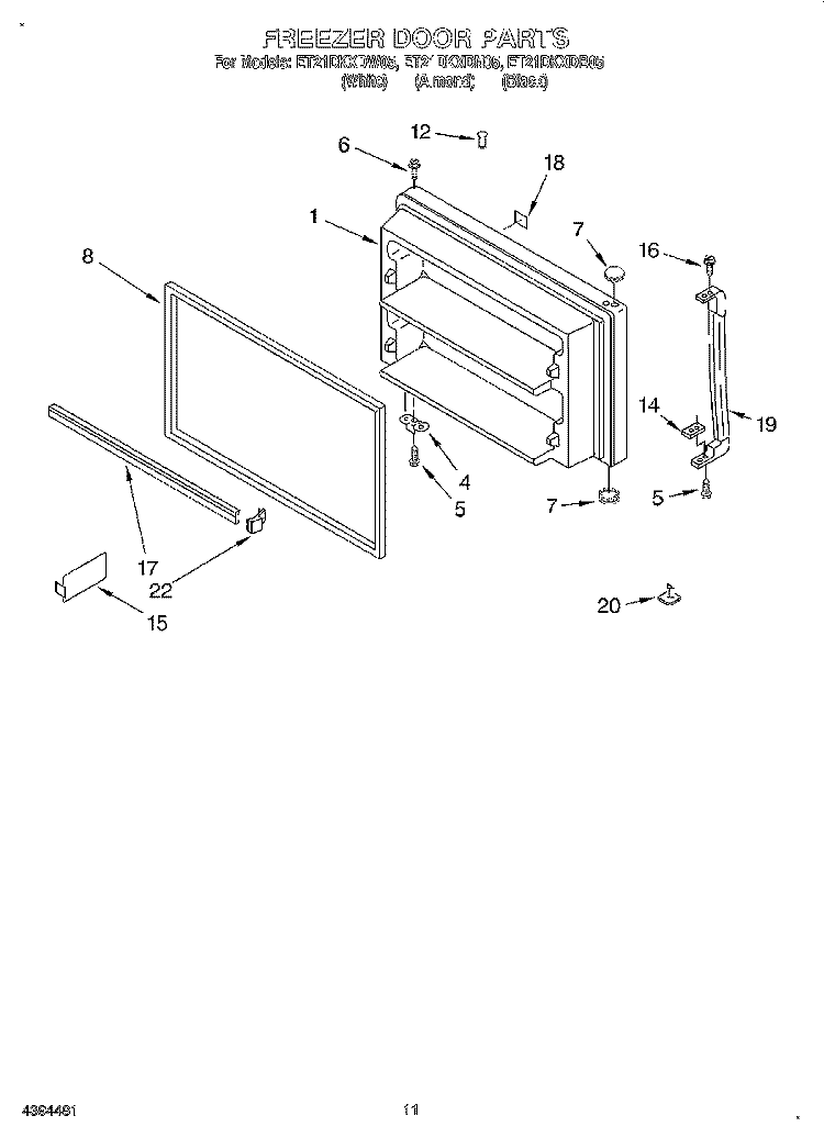 FREEZER DOOR, LIT/OPTIONAL Diagram and Parts List for ET21DKXDW05  Whirlpool Refrigerator