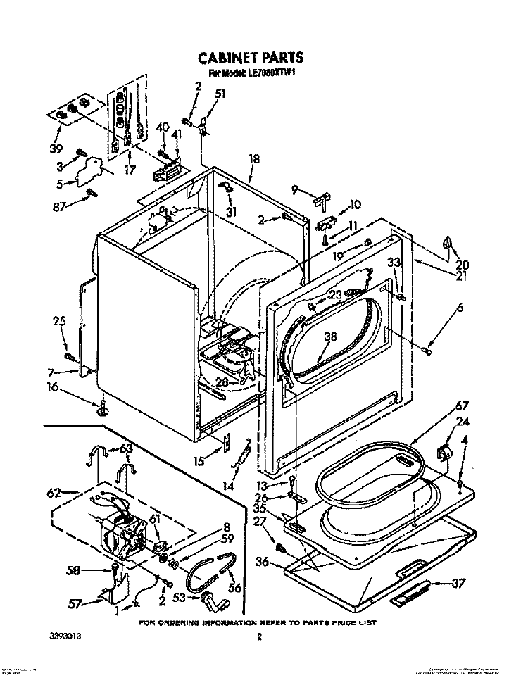 SECTION Diagram and Parts List for LE7080XTW1  Whirlpool Dryer