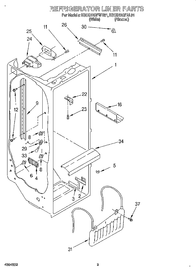 REFRIGERATOR LINER Diagram and Parts List for KSCS22QFAL01  KitchenAid Refrigerator