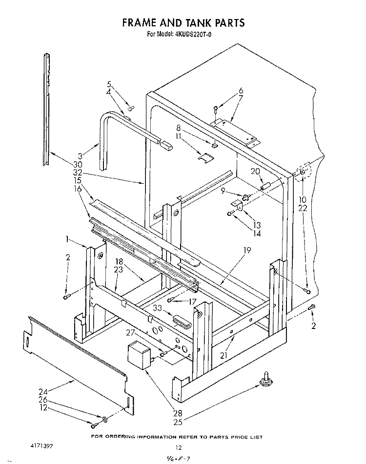 FRAME AND TANK Diagram and Parts List for 4KUDS220T0  KitchenAid Dishwasher