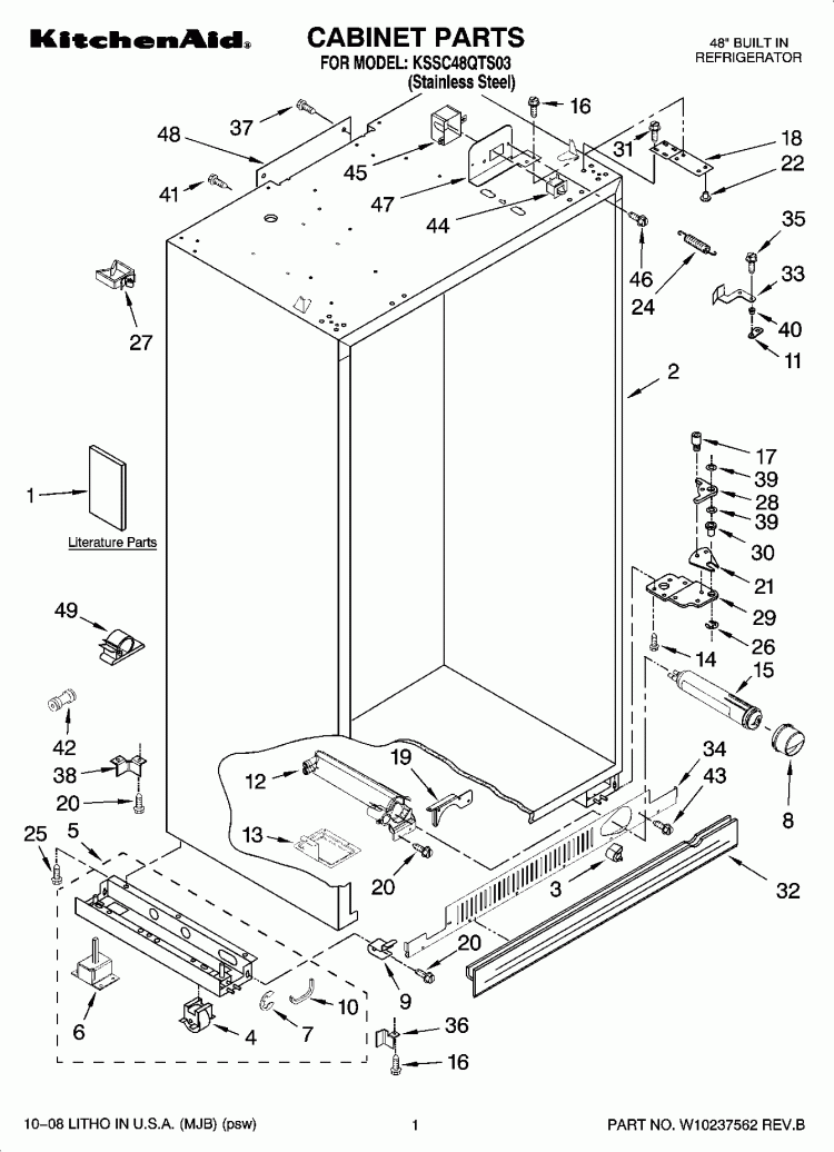 CABINET PARTS Diagram and Parts List for KSSC48QTS03  KitchenAid Refrigerator