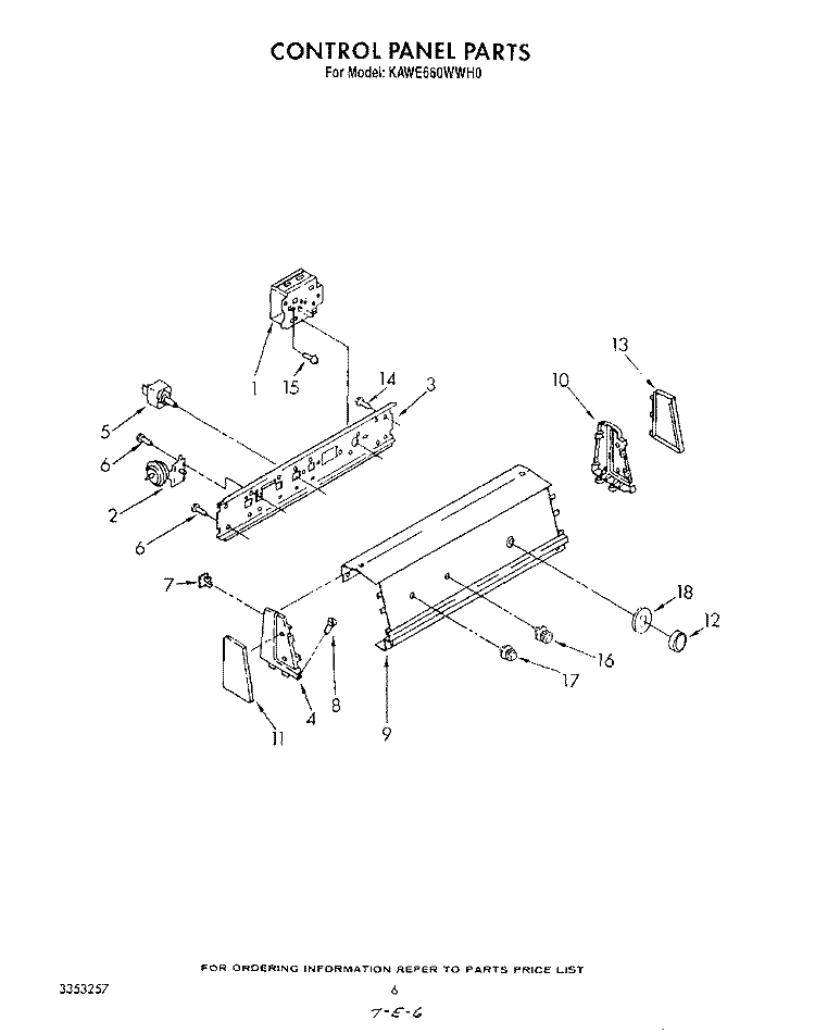CONTROL PANEL Diagram and Parts List for KAWE660WAL0  KitchenAid Washer