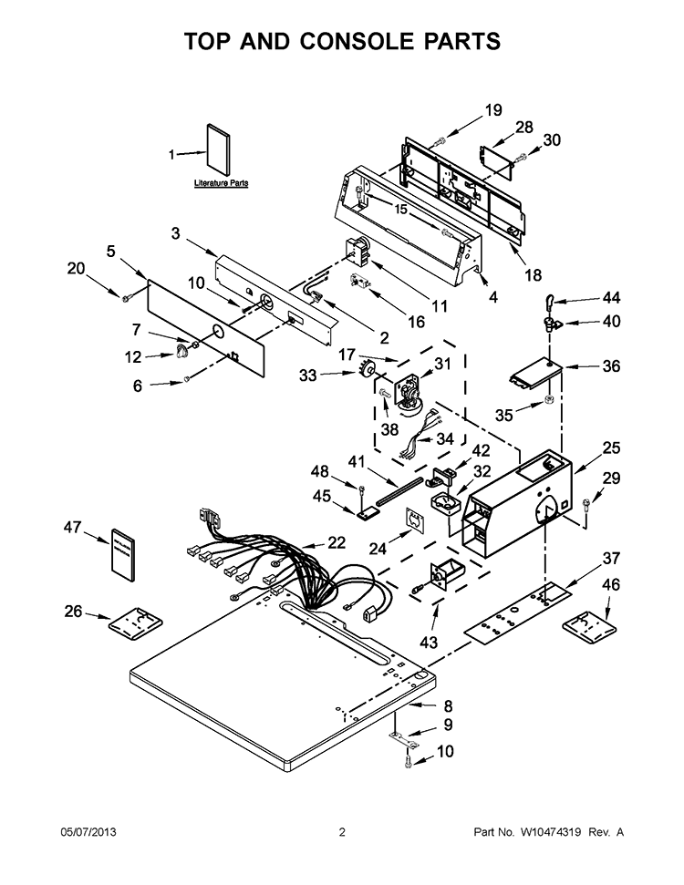 TOP AND CONSOLE PARTS Diagram and Parts List for YQCEM2733BQ0  Whirlpool Dryer