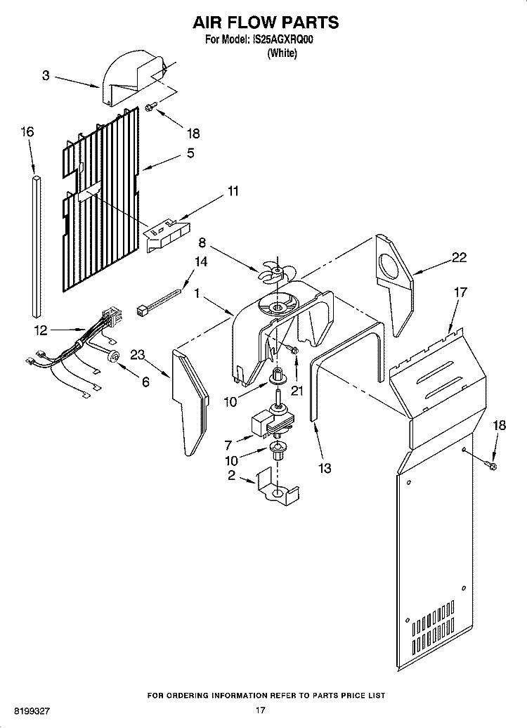AIR FLOW PARTS Diagram and Parts List for IS25AGXRQ00  Inglis Refrigerator