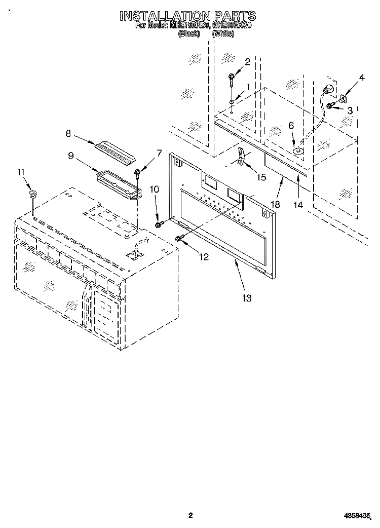 INSTALLATION Diagram and Parts List for MHE10RXB0  Roper Microwave