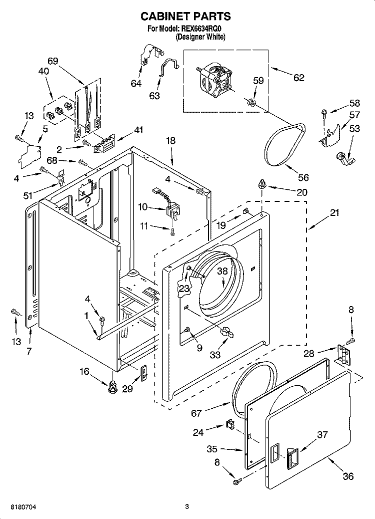 CABINET PARTS Diagram and Parts List for REX6634RQ0  Roper Dryer