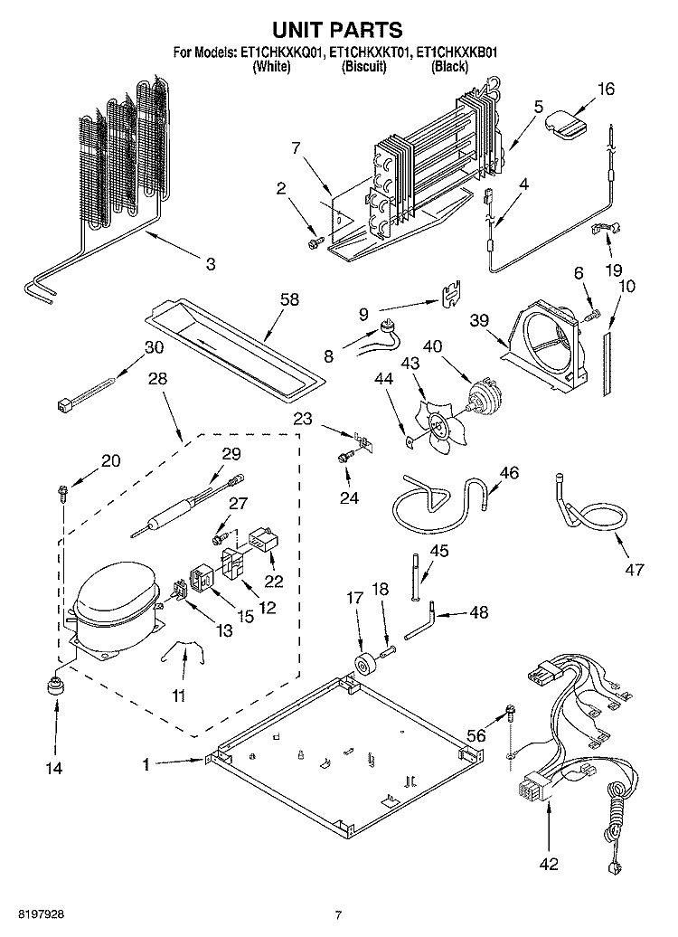 UNIT Diagram and Parts List for ET1CHKXKQ01  Whirlpool Refrigerator