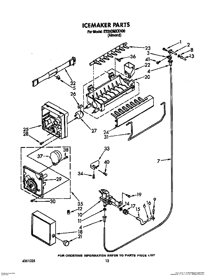 ICEMAKER Diagram and Parts List for ET25DMXXN00  Whirlpool Refrigerator