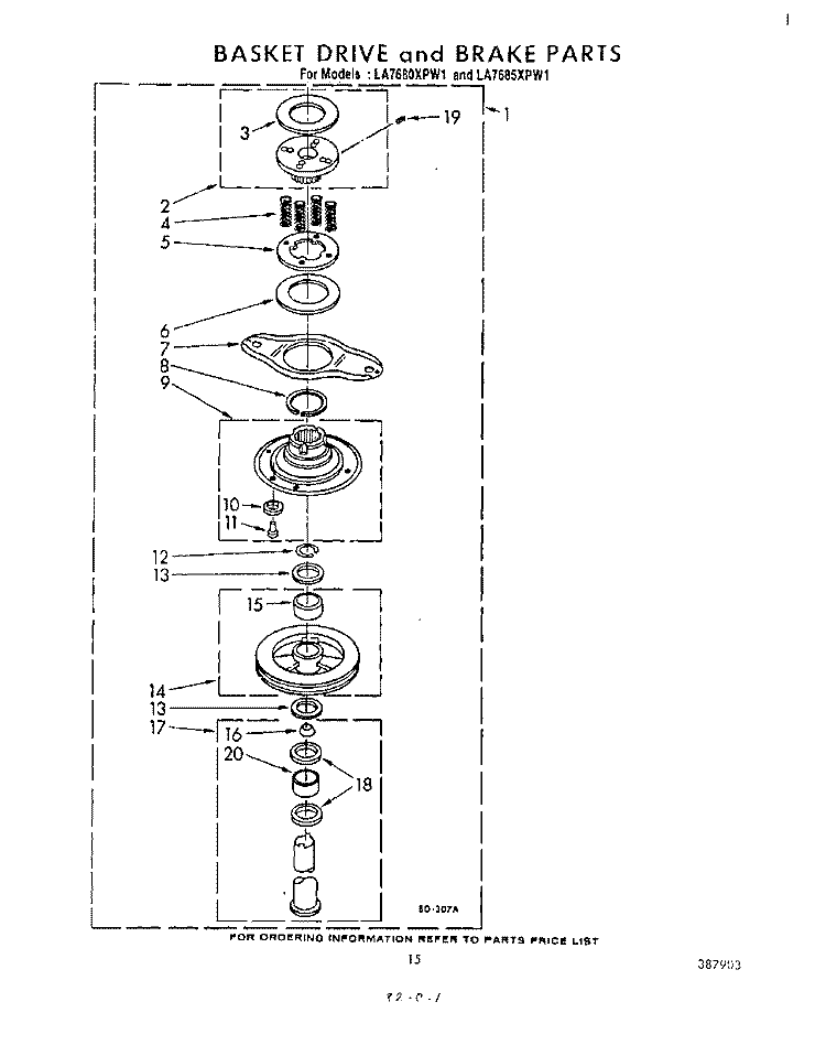 BASKET DRIVE AND BRAKE Diagram and Parts List for LA7680XPW1  Whirlpool Washer