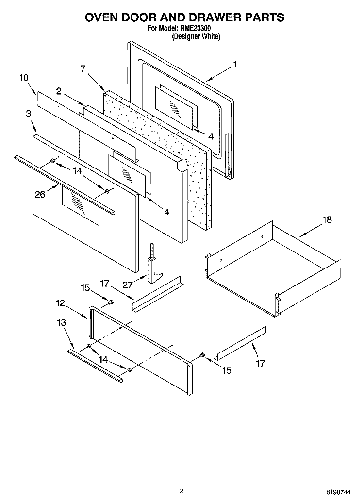 OVEN DOOR AND DRAWER PARTS Diagram and Parts List for RME23300  Roper Range