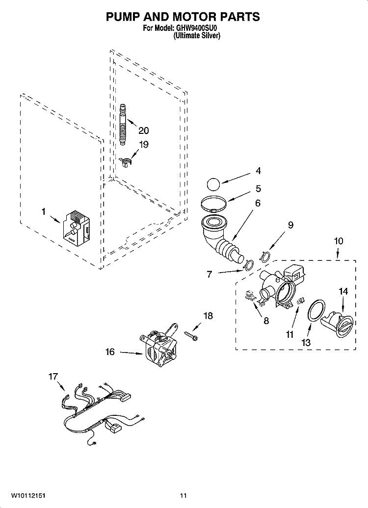 PUMP AND MOTOR PARTS, OPTIONAL PARTS (NOT INCLUDED) Diagram and Parts List for GHW9400SU0  Whirlpool Washer
